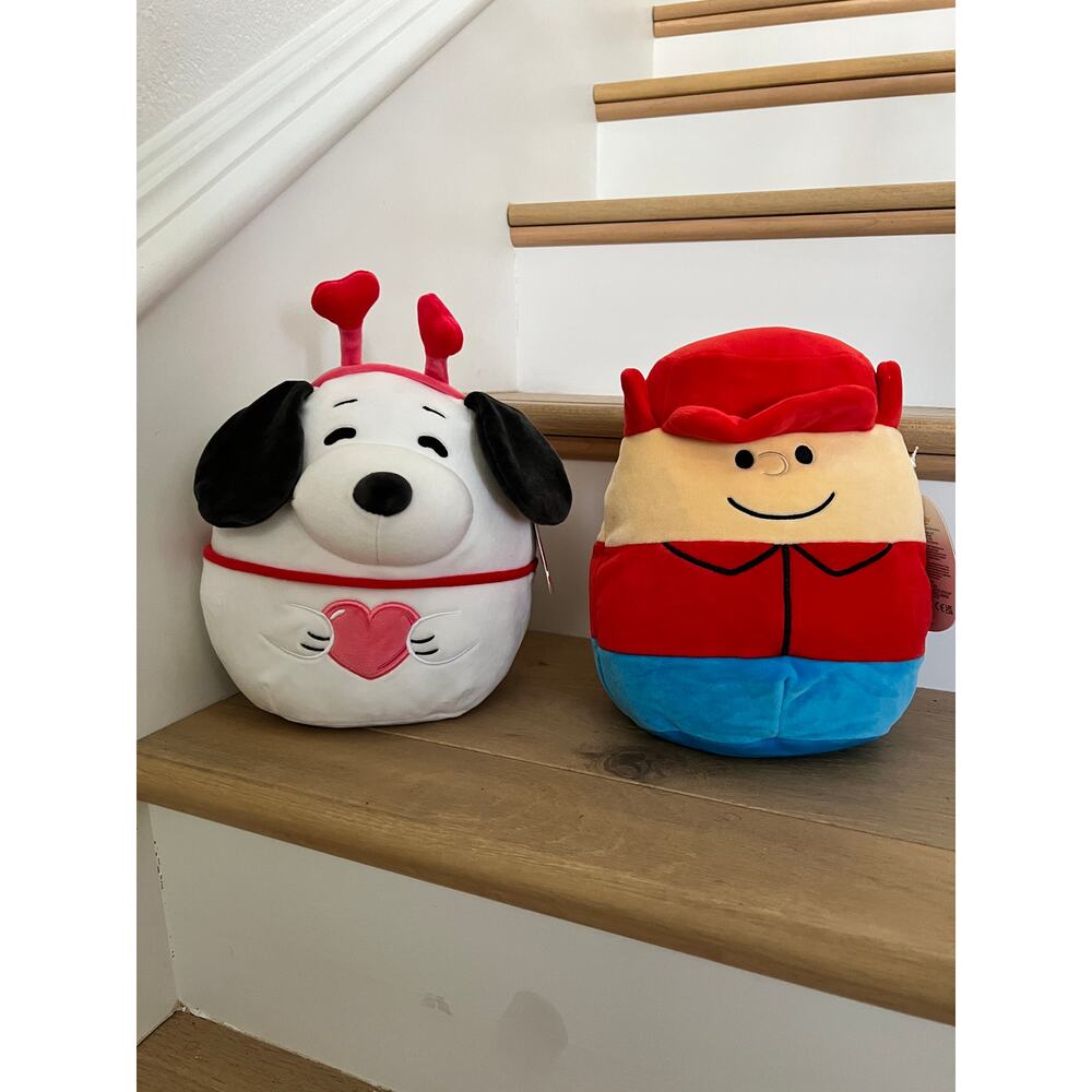 Squishmallows Peasnuts 8" Valentine Snoopy and 8" Charlie Brown Christmas